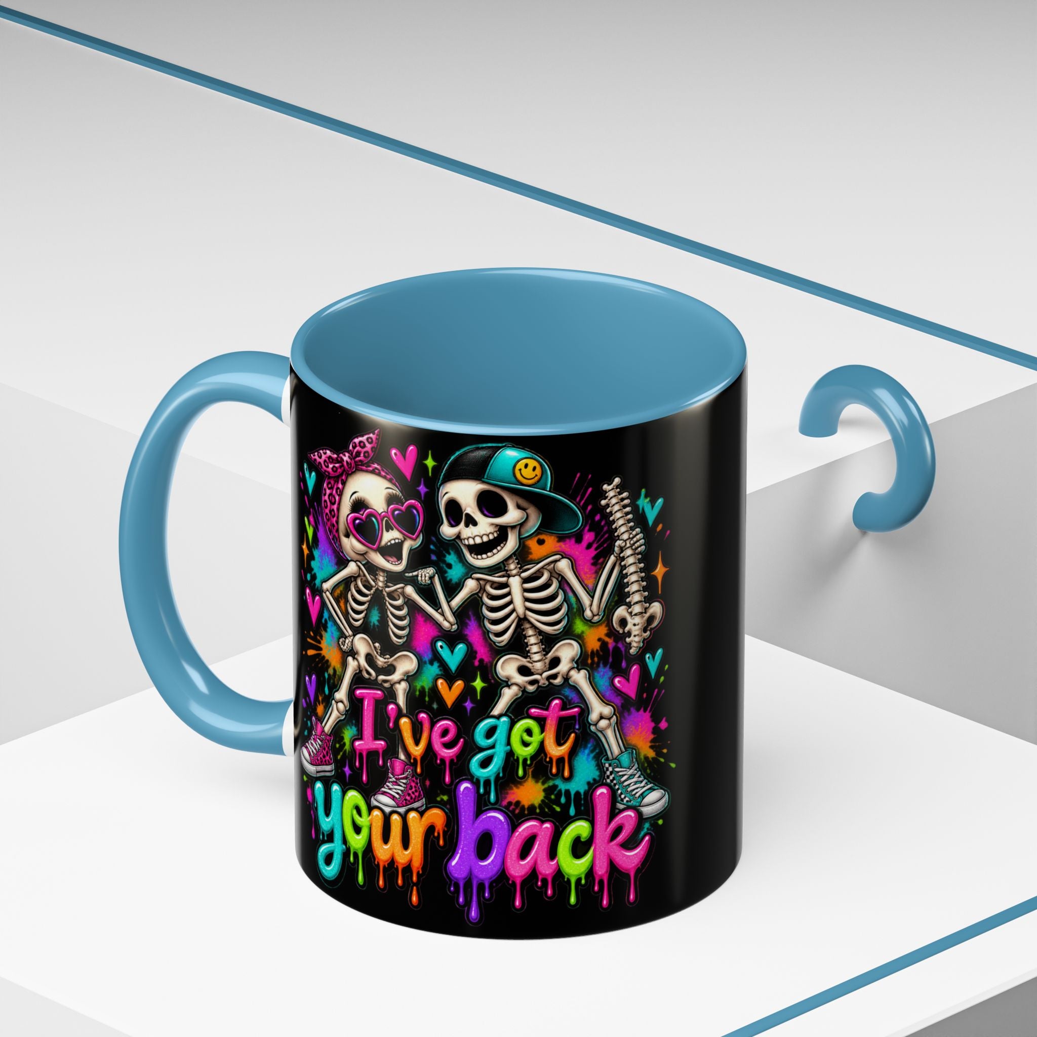 "I’ve Got Your Back" Skeleton Coffee Mug — Colorful Gothic Accent 11/15oz
