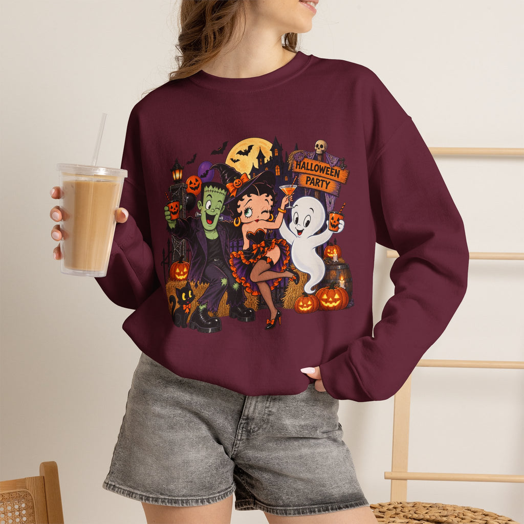 Halloween Betty Boop Crewneck Sweatshirt — Retro Spooky Cartoon Graphic