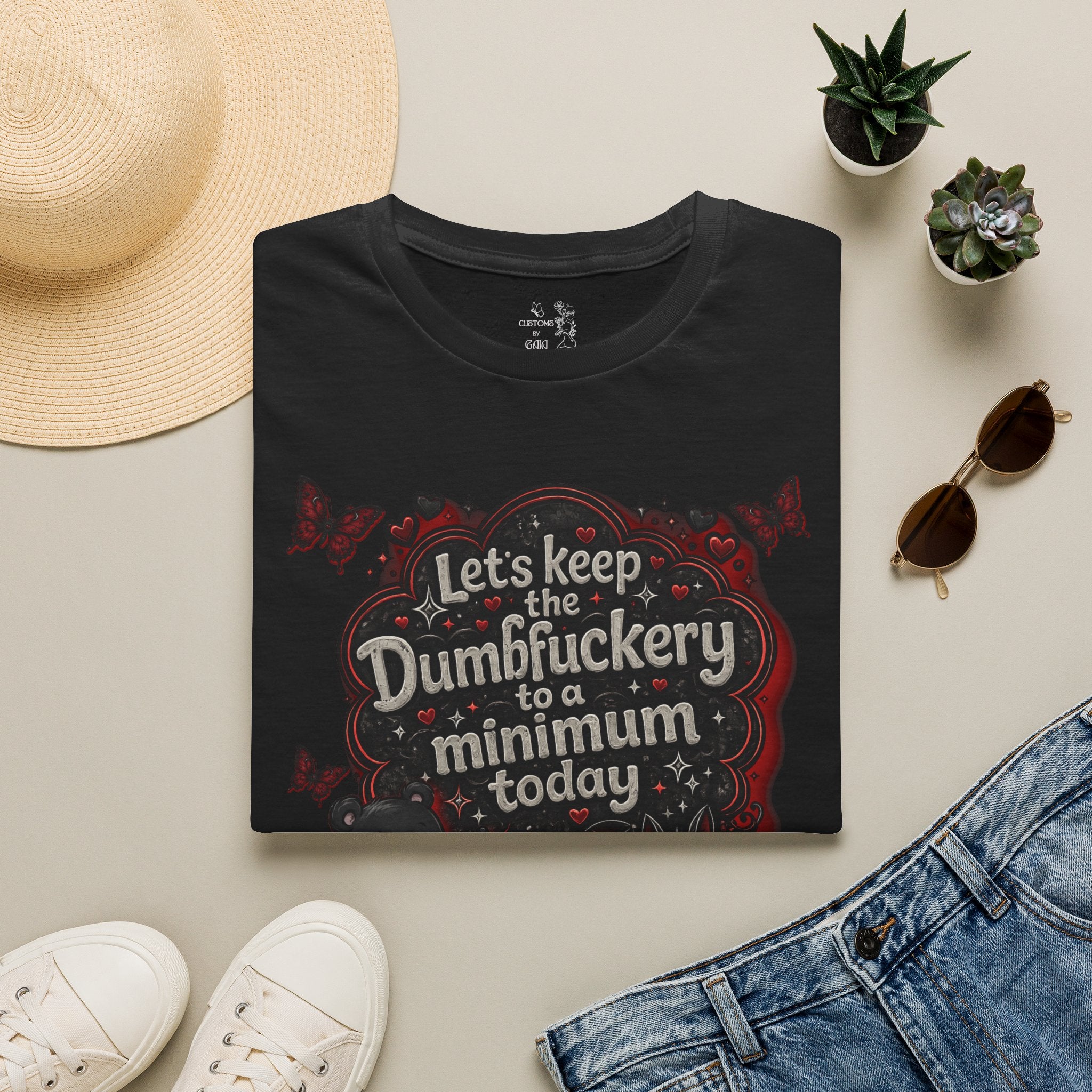 Let's Keep the Dumbfuckery to a Minimum Today T-Shirt — Funny Goth Bear Graphic Tee