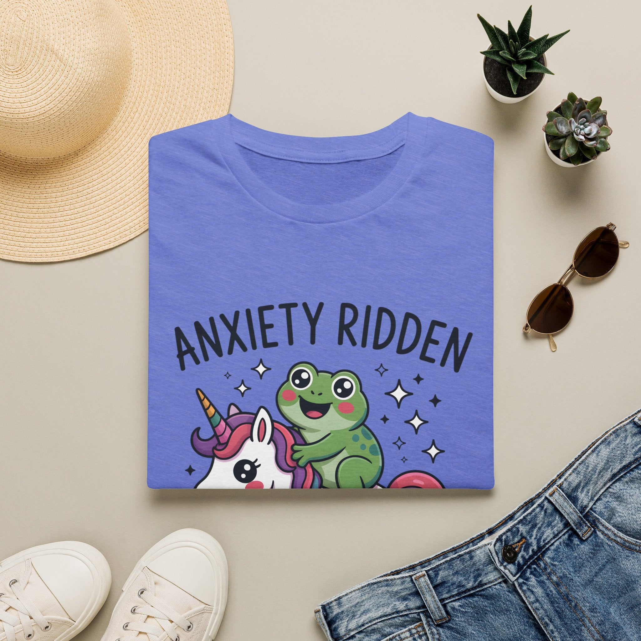 Anxiety Ridden Frog on Unicorn T-Shirt — Cute Mental Health Awareness Graphic Tee