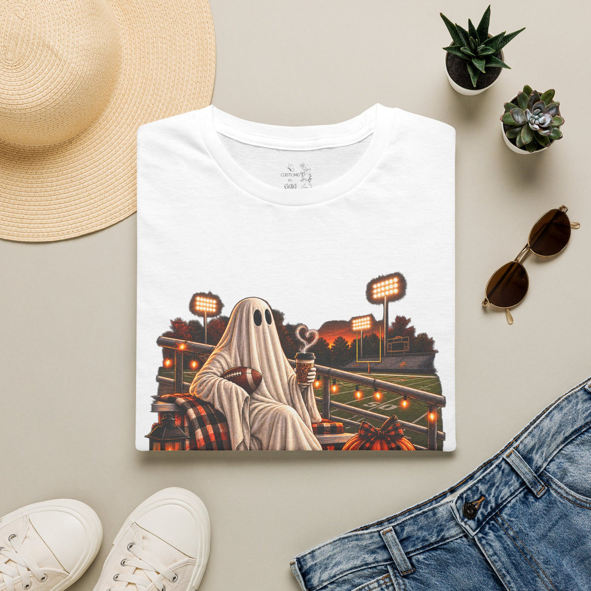Halloween Ghost Football T‑Shirt – 'Tis the Season' Vintage Stadium Tee