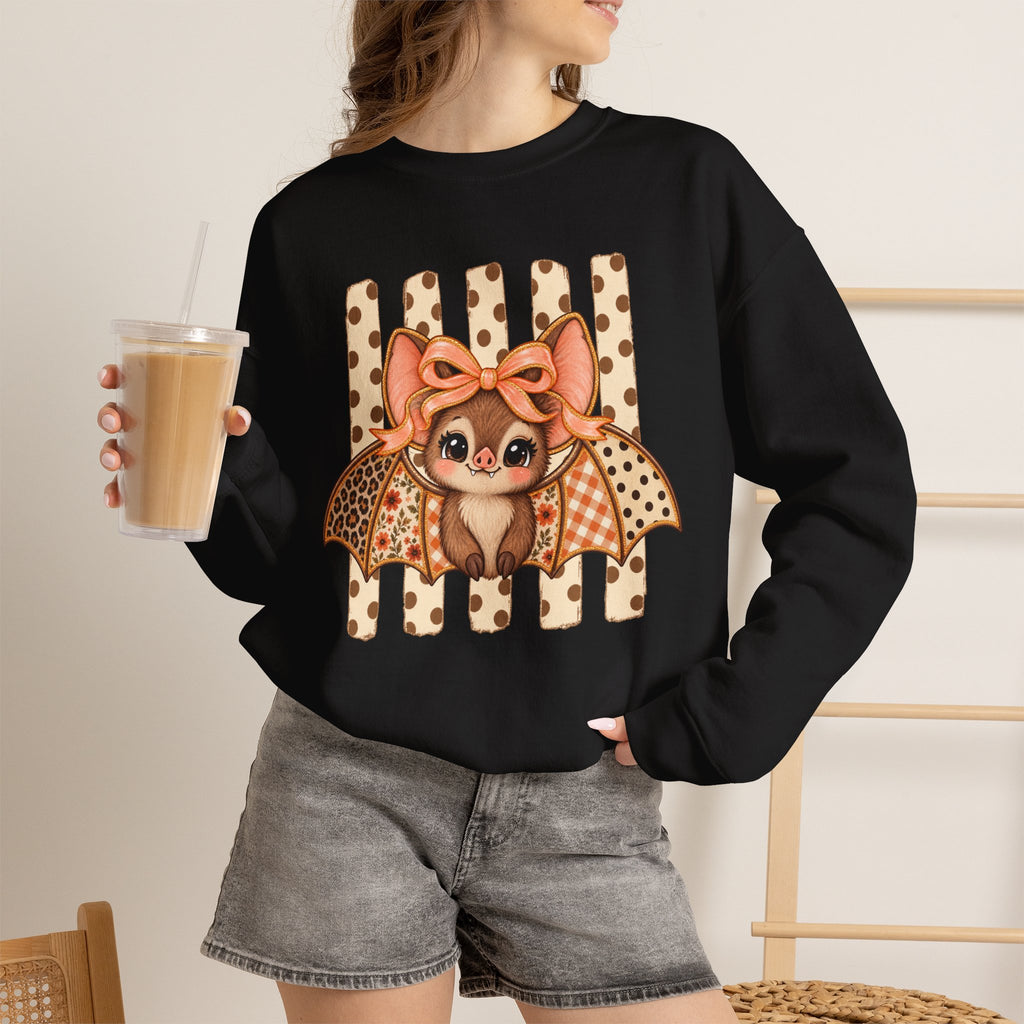 Cute Bat Crewneck Sweatshirt — Kawaii Bat with Bow Graphic