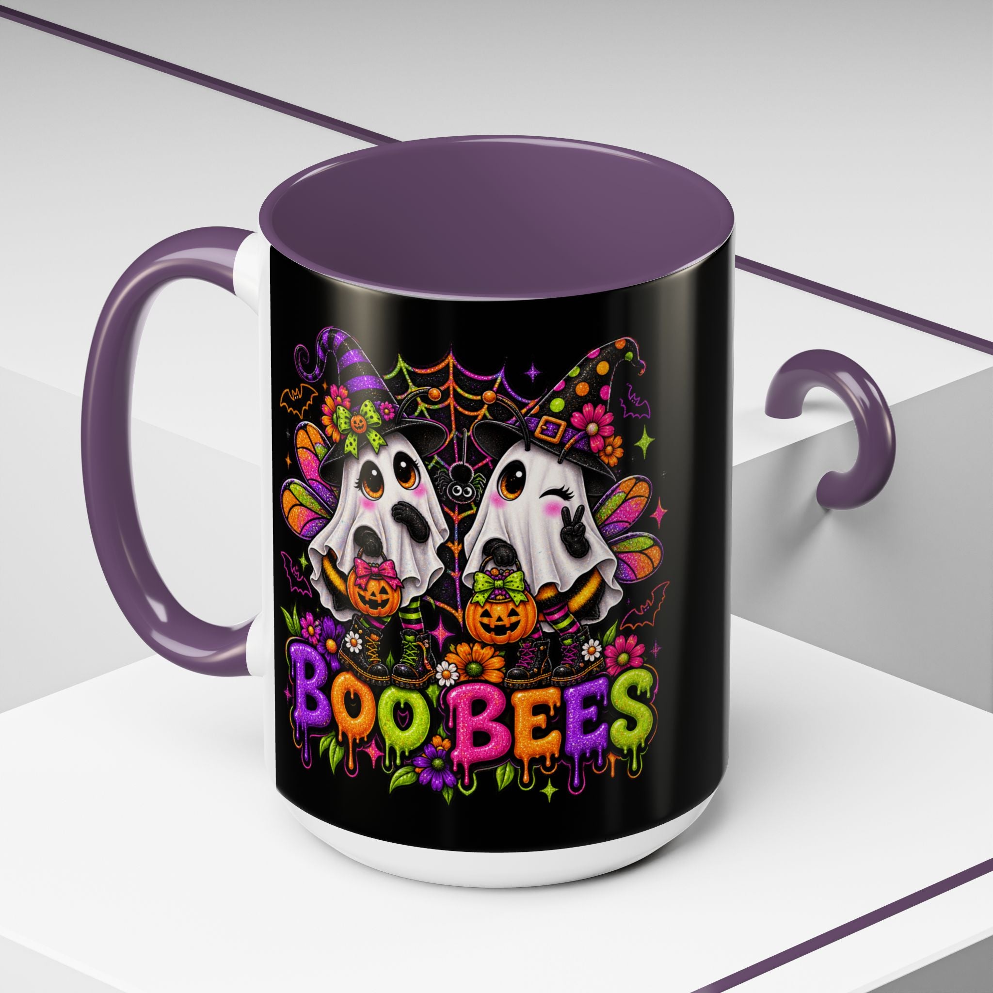Halloween Boo Bees Coffee Mug — Cute Ghost Bees with Pumpkins