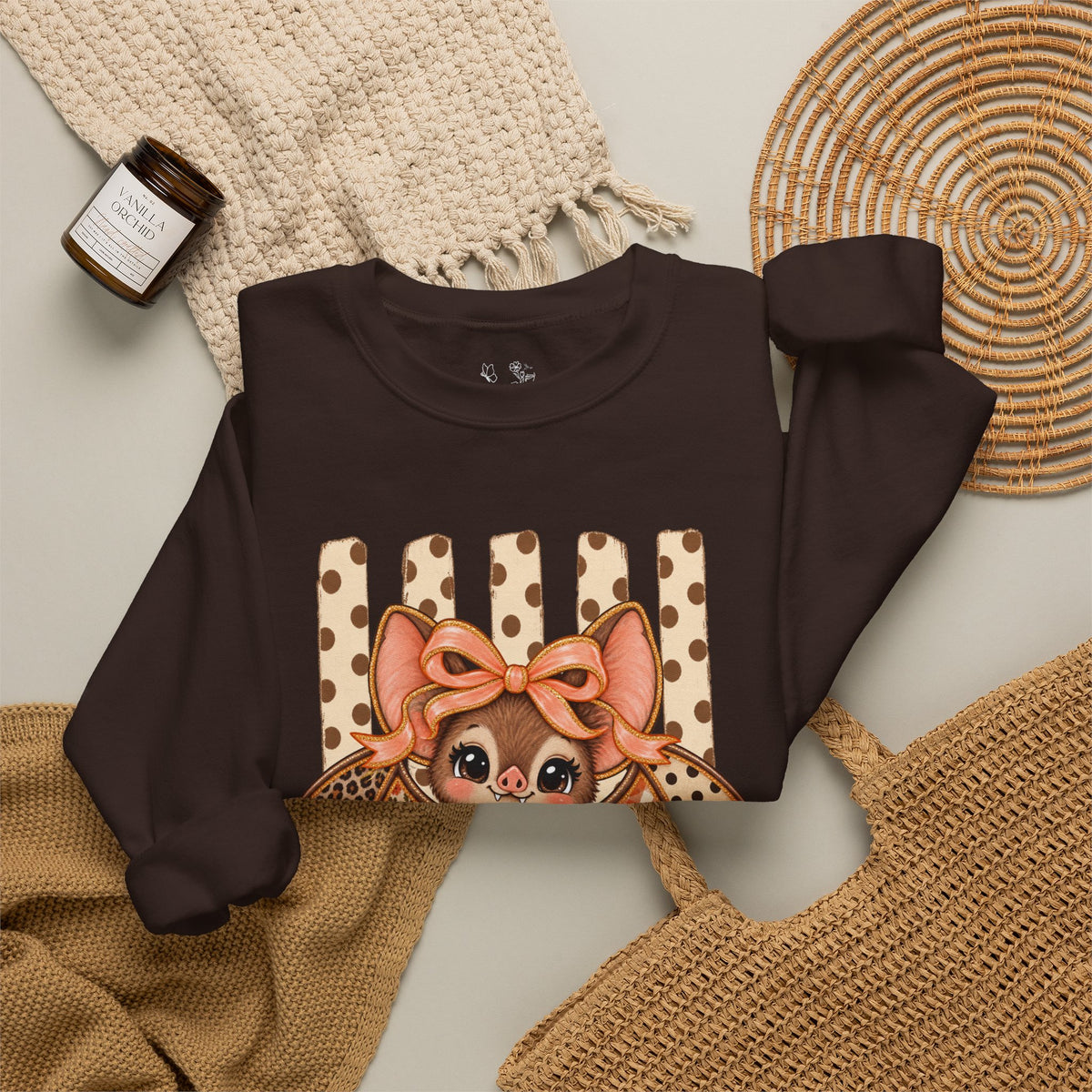 Cute Bat Crewneck Sweatshirt — Kawaii Bat with Bow Graphic