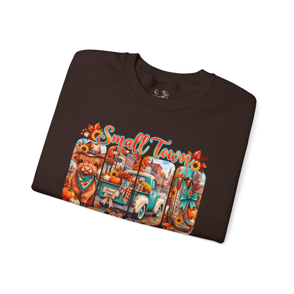 Fall Vibes Crewneck Sweatshirt - "Small Town Fall Vibes" Retro Autumn Graphic
