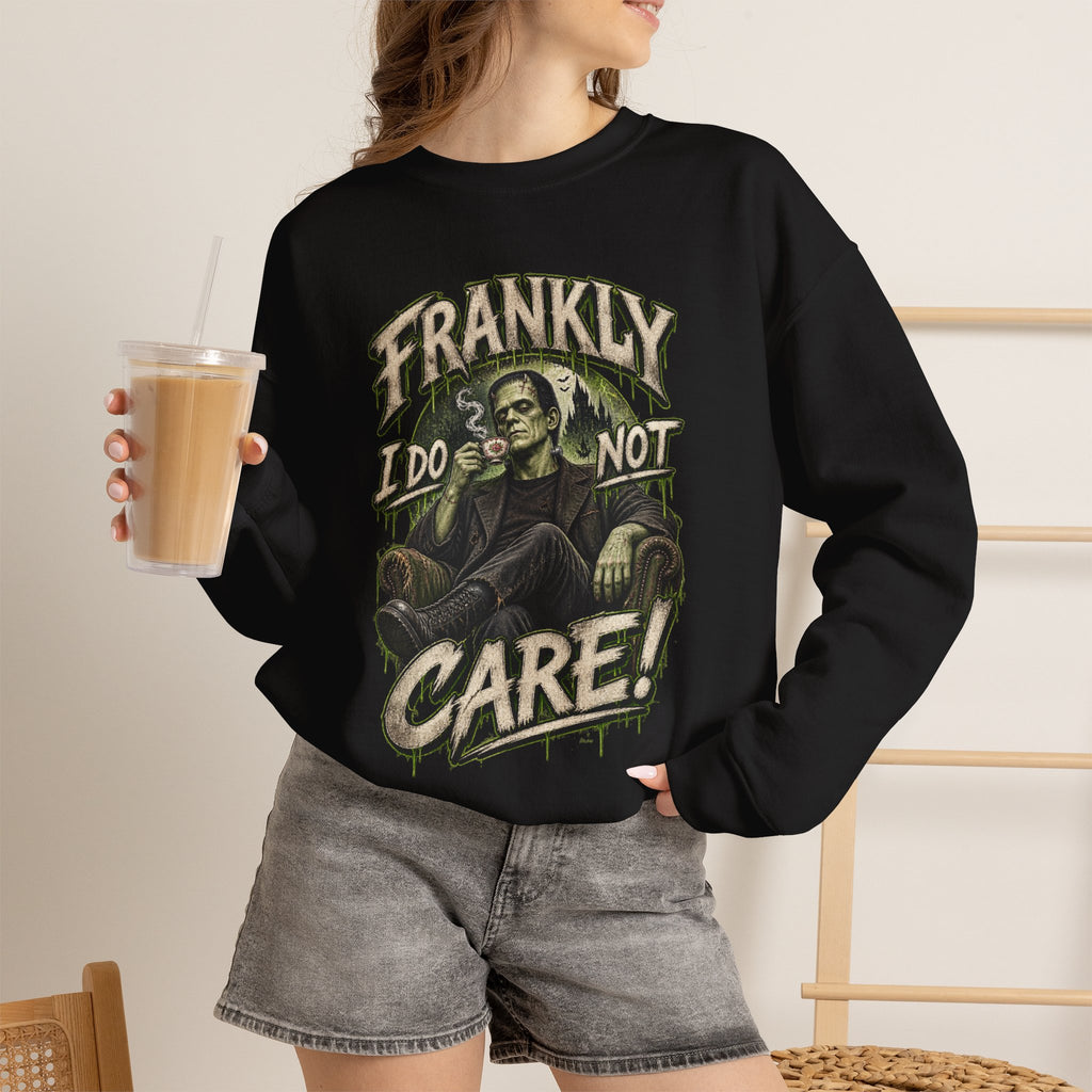 Sweatshirt — "Frankly I Do Not Care" Retro Gothic Skeleton Graphic Crewneck