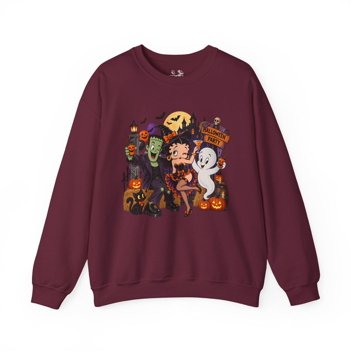 Halloween Betty Boop Crewneck Sweatshirt — Retro Spooky Cartoon Graphic