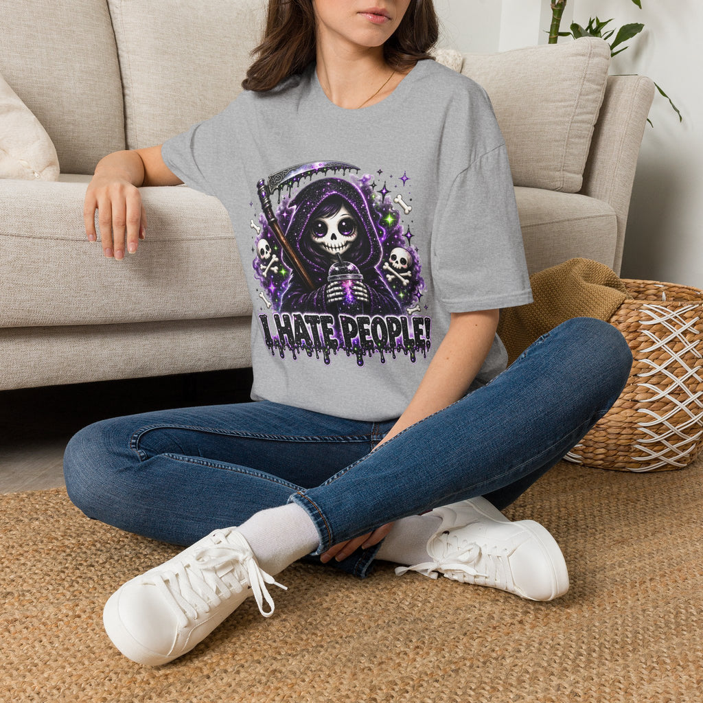 Grim Reaper Tee — 'I Hate People' Gothic Skull Shirt