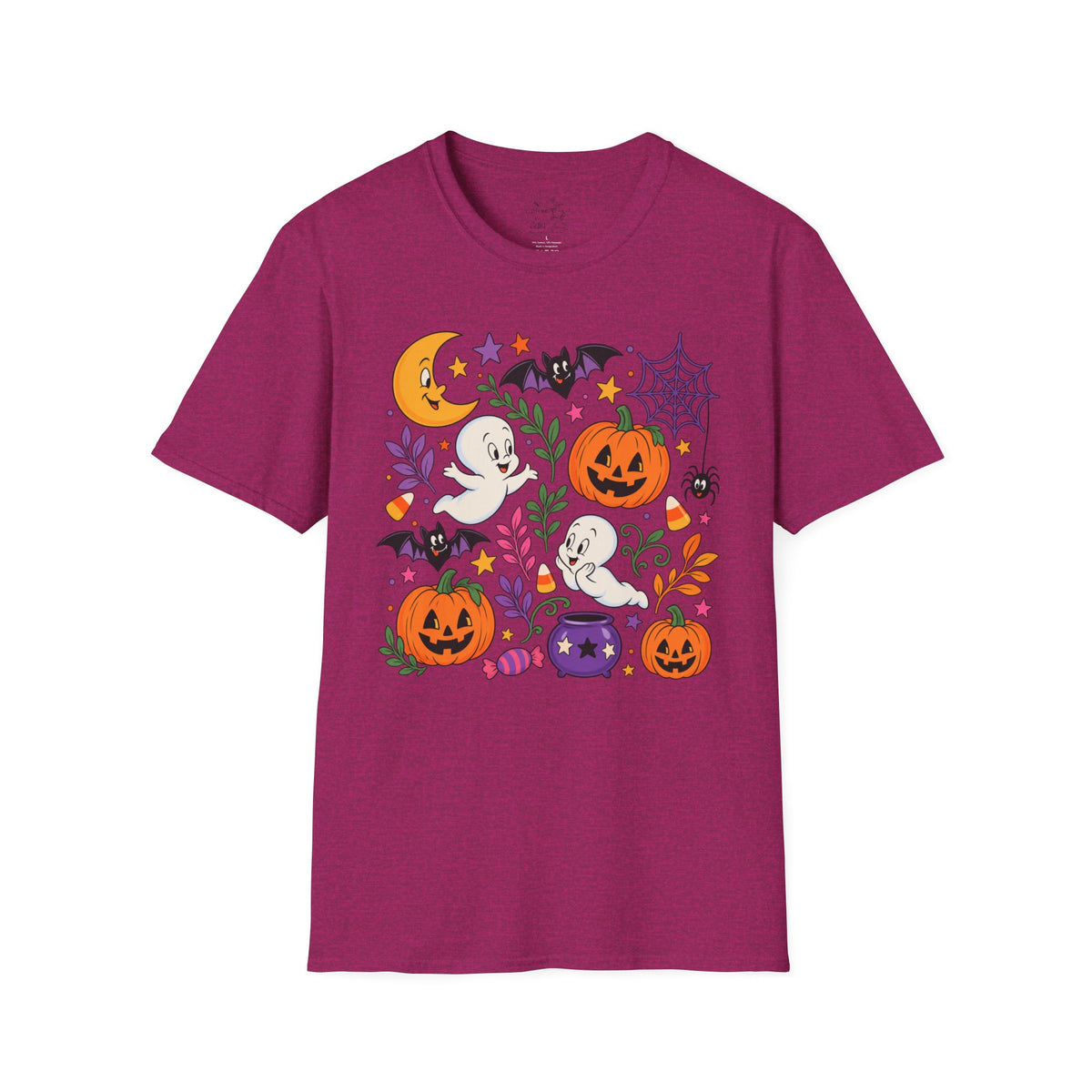 Cute Halloween T-Shirt — Friendly Ghosts, Pumpkins & Bats Graphic