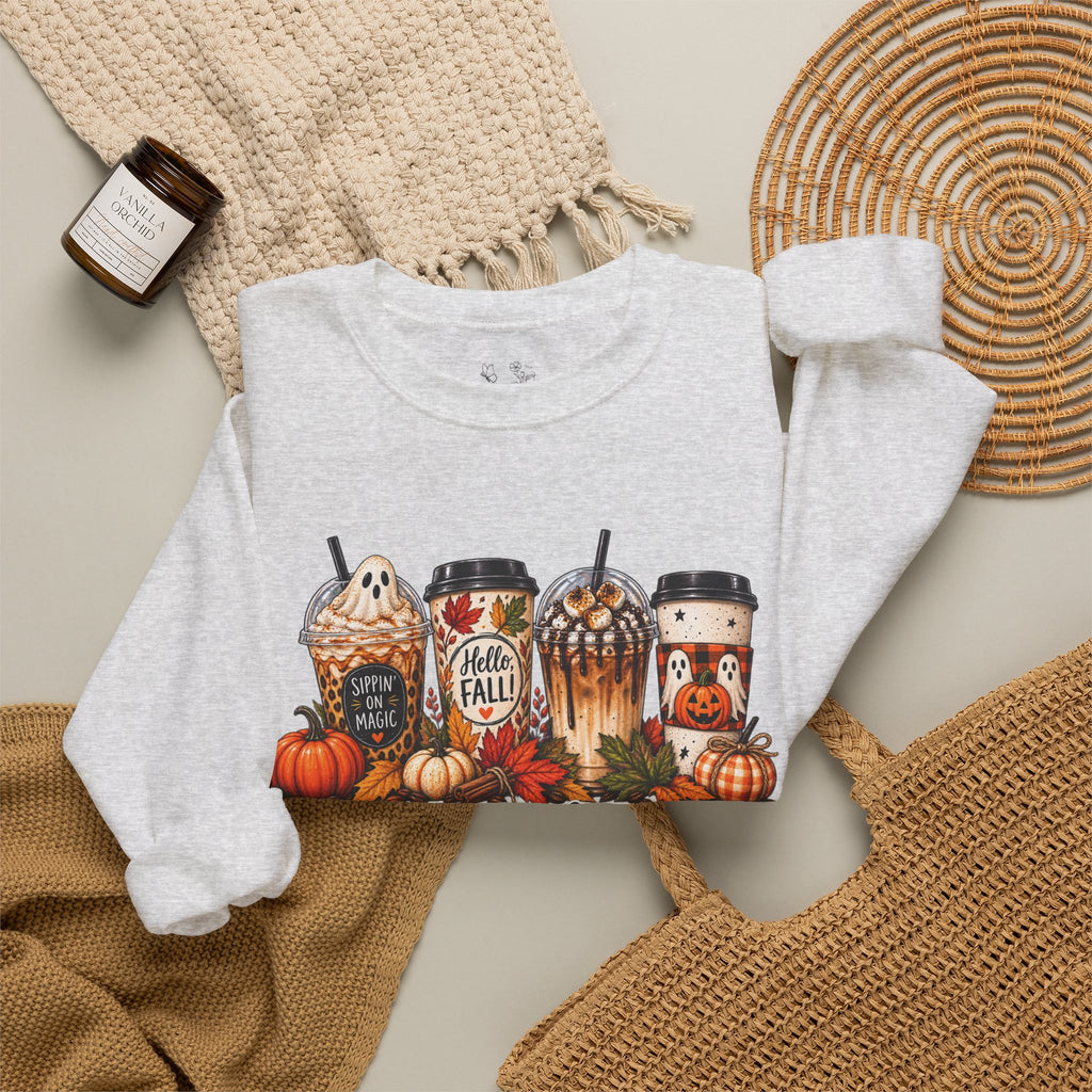 Autumn Leaves & Coffee Please Sweatshirt — Cozy Fall Coffee Crewneck