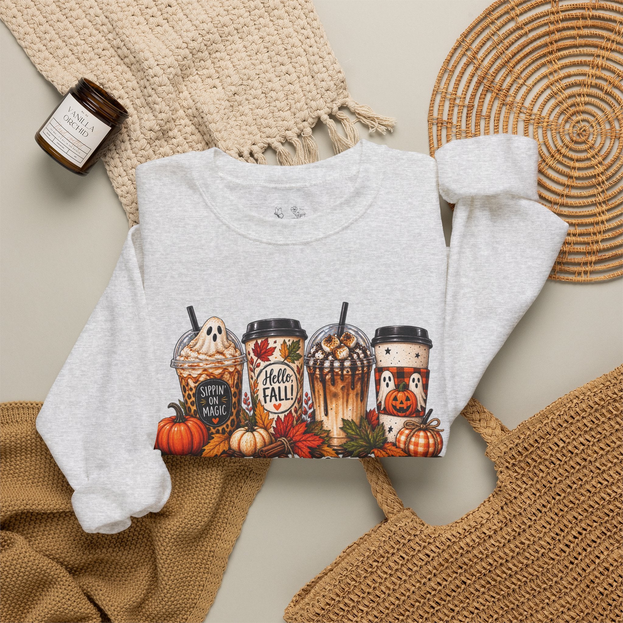 Autumn Leaves & Coffee Please Sweatshirt — Cozy Fall Coffee Crewneck