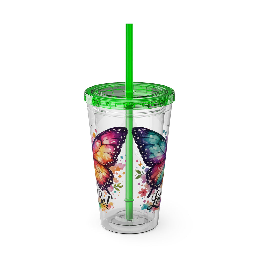 Butterfly 'Let It Be' 16oz Tumbler with Straw — Colorful Floral Summer Drink Cup