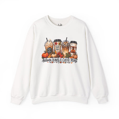 Autumn Leaves & Coffee Please Sweatshirt — Cozy Fall Coffee Crewneck