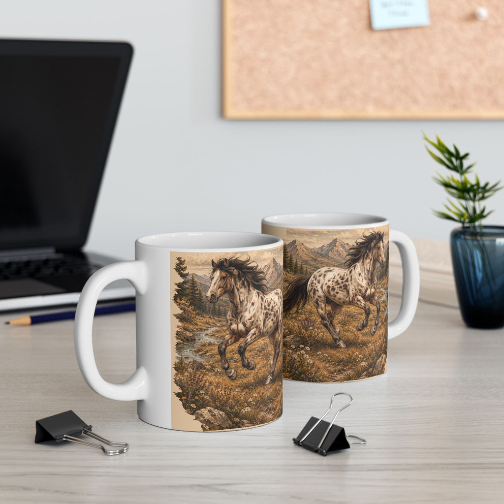 Wild Meadow Horse Ceramic Mug — Scenic Appaloosa Mountain Coffee Cup (11oz & 15oz)