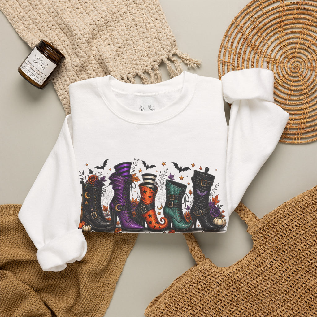 Witch Boots Crewneck Sweatshirt — "A Girl's Gotta Have Options" Halloween Pullover