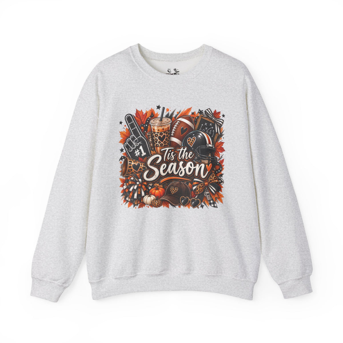 Tis the Season Fall Sweatshirt - Cozy Autumn Leaves & Football Crewneck