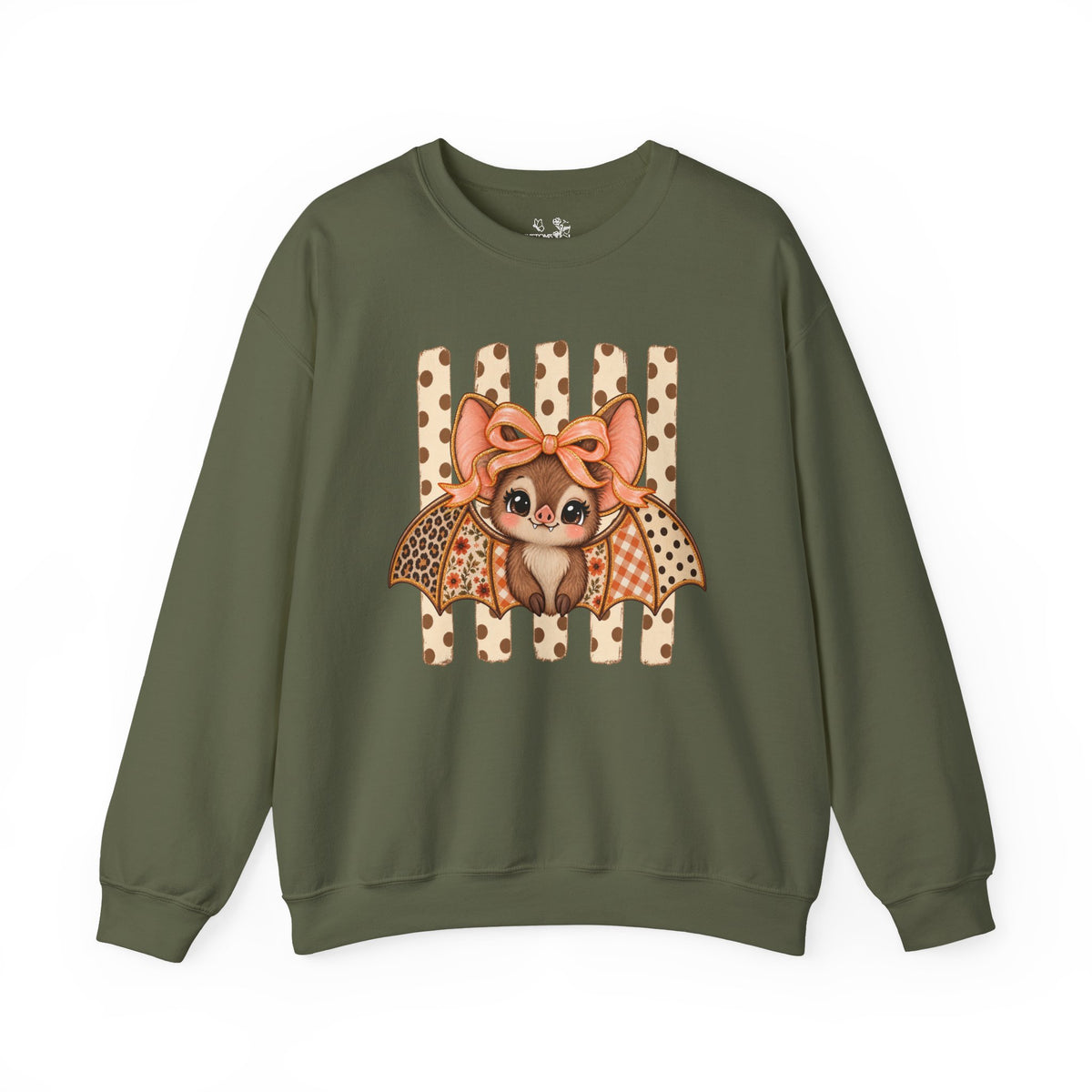 Cute Bat Crewneck Sweatshirt — Kawaii Bat with Bow Graphic