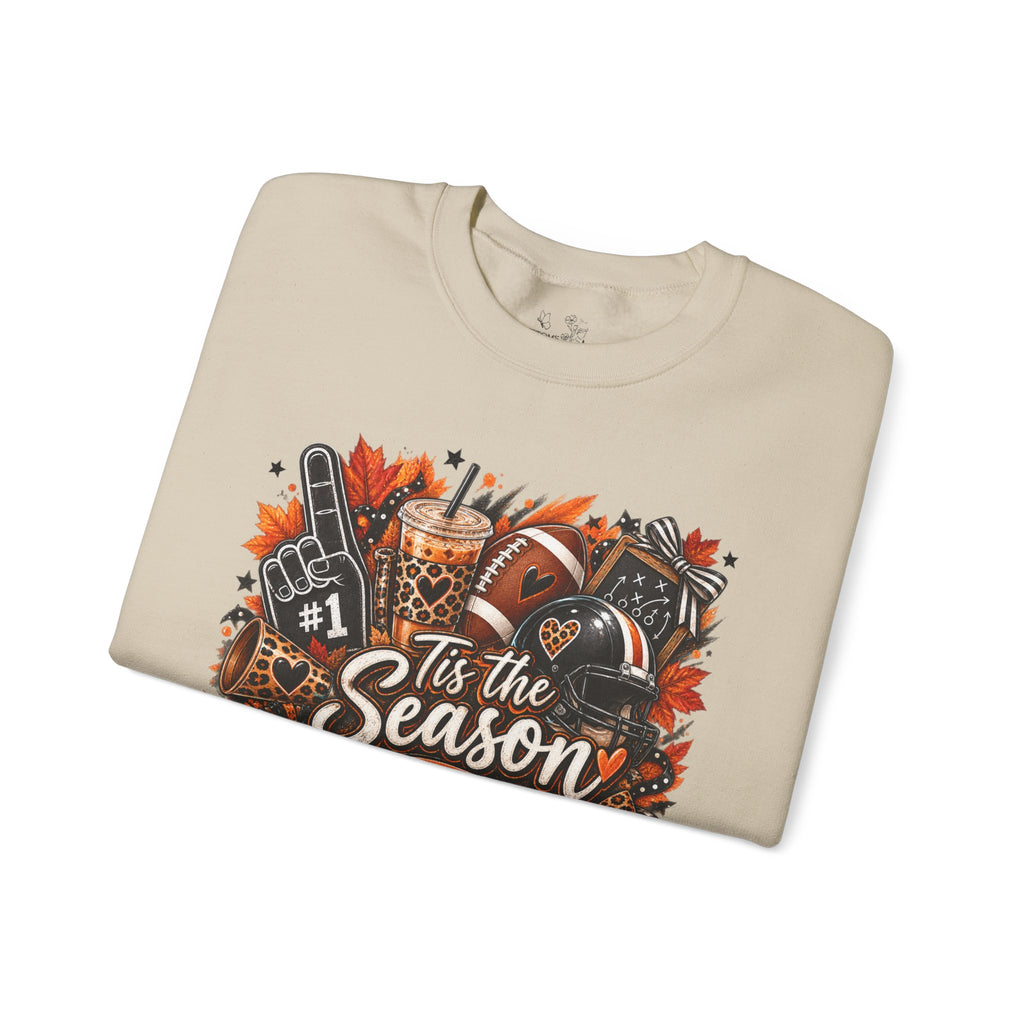 Tis the Season Fall Sweatshirt - Cozy Autumn Leaves & Football Crewneck