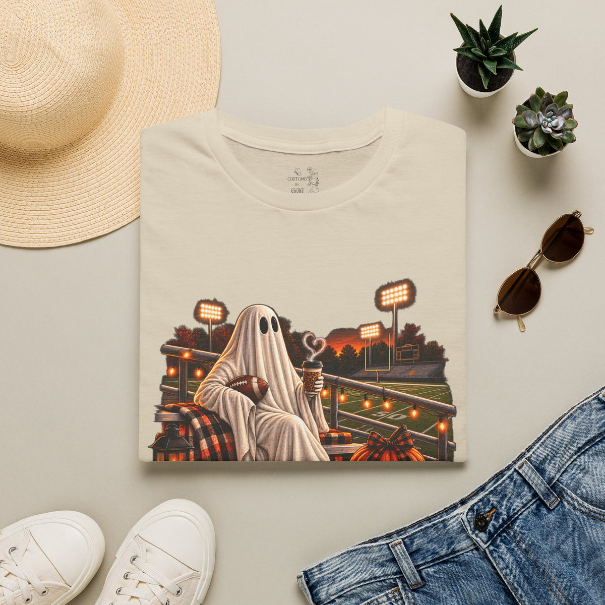 Halloween Ghost Football T‑Shirt – 'Tis the Season' Vintage Stadium Tee