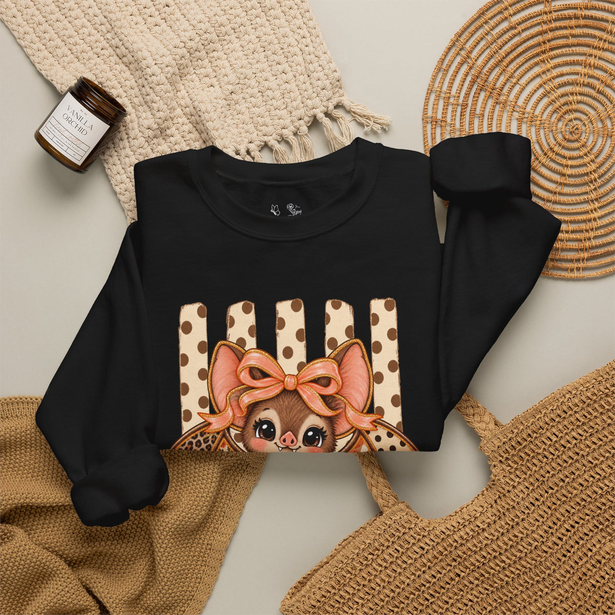 Cute Bat Crewneck Sweatshirt — Kawaii Bat with Bow Graphic