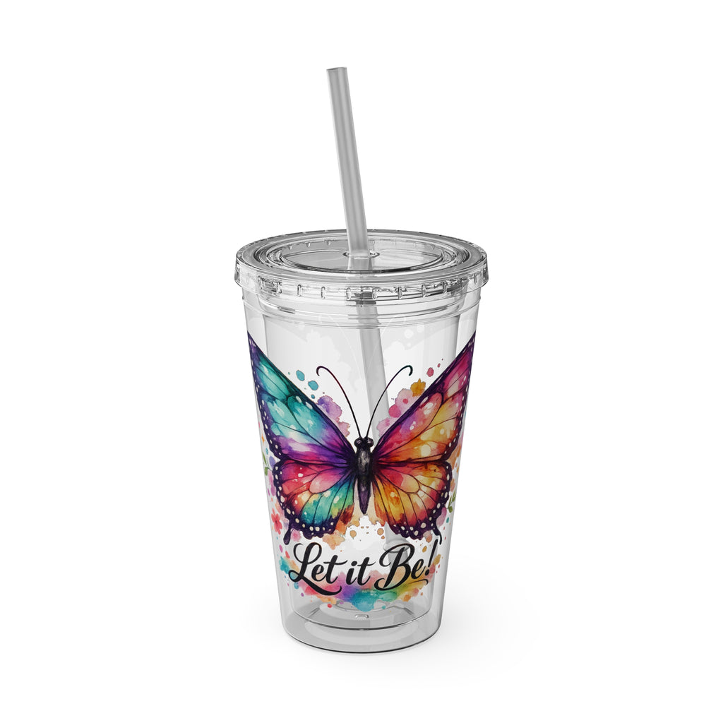 Butterfly 'Let It Be' 16oz Tumbler with Straw — Colorful Floral Summer Drink Cup