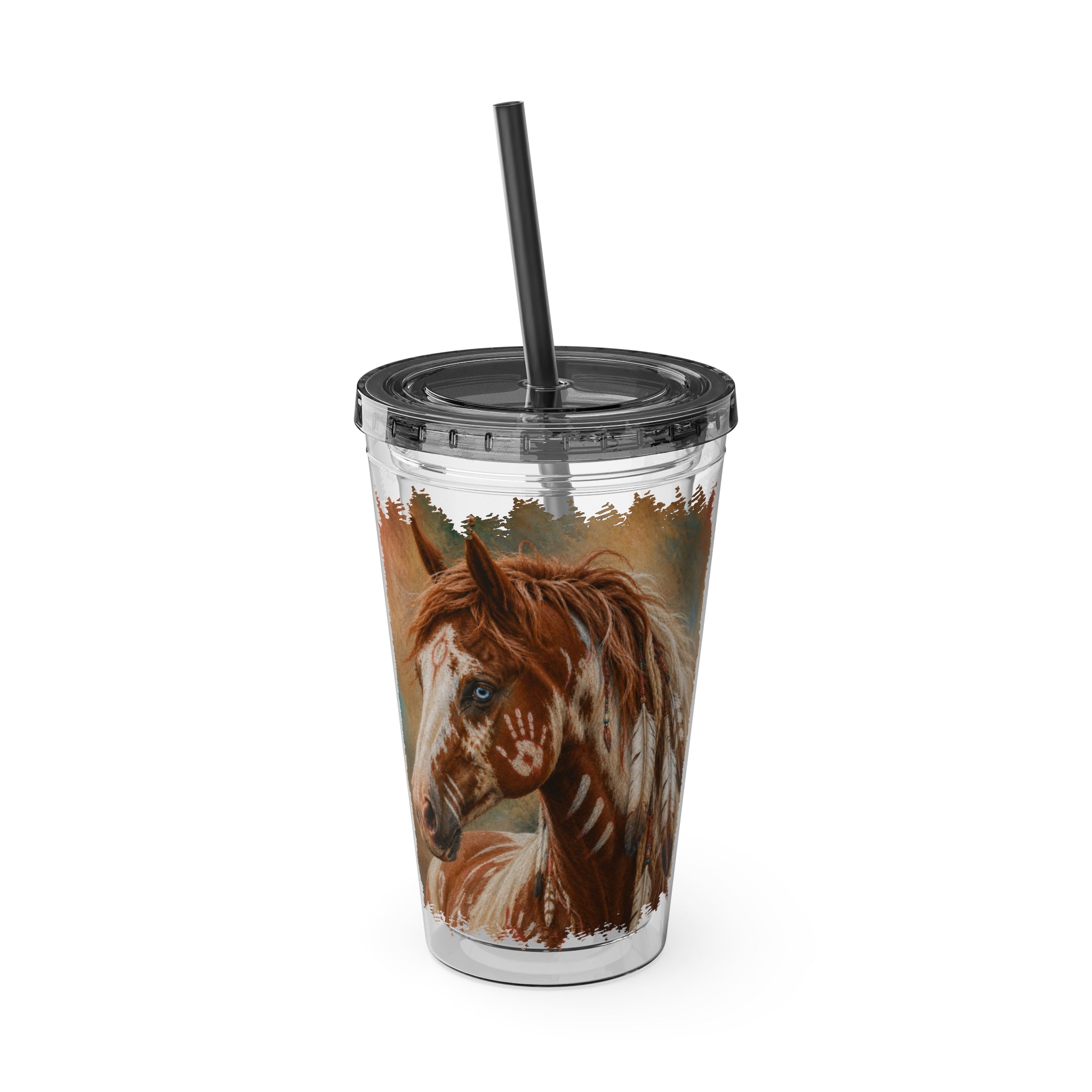 16oz Horse Art Tumbler with Straw — Sunsplash Woodland Mane Design