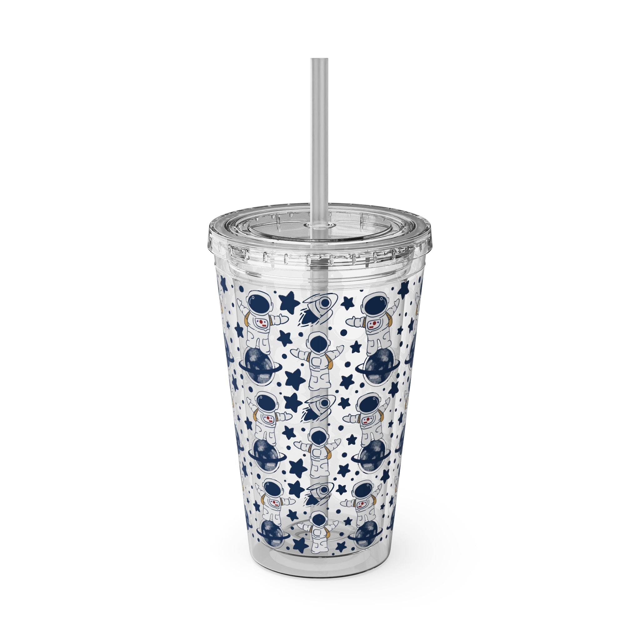 Astronaut Pattern 16oz Tumbler with Straw — Space Stars Drink Cup