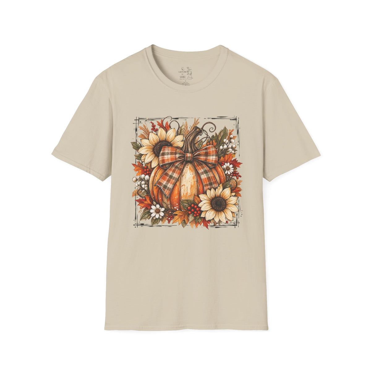 Pumpkin & Sunflower Fall T-Shirt — Plaid Pumpkin Autumn Graphic Tee