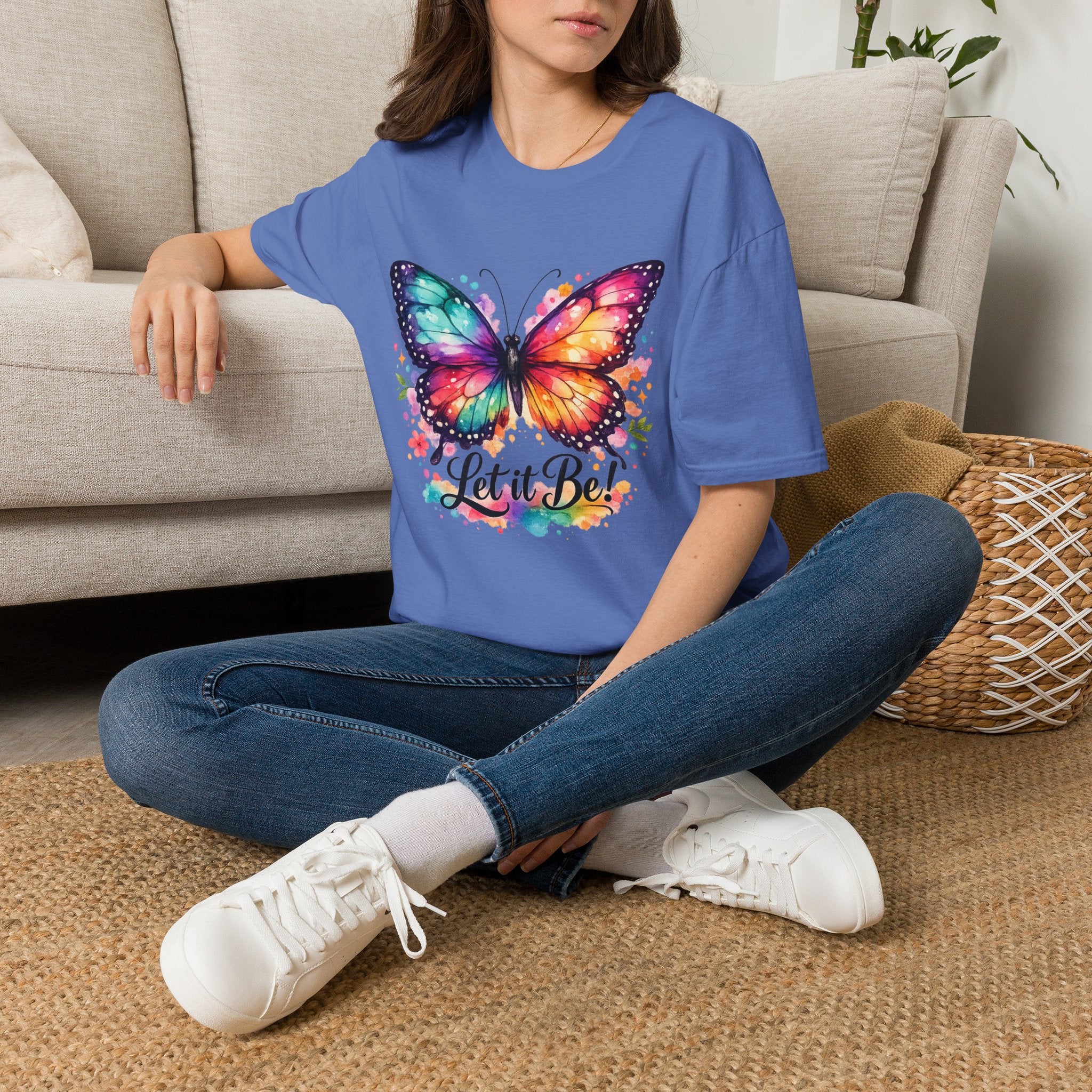 Butterfly "Let It Be" T-Shirt — Colorful Watercolor Wings Graphic Tee