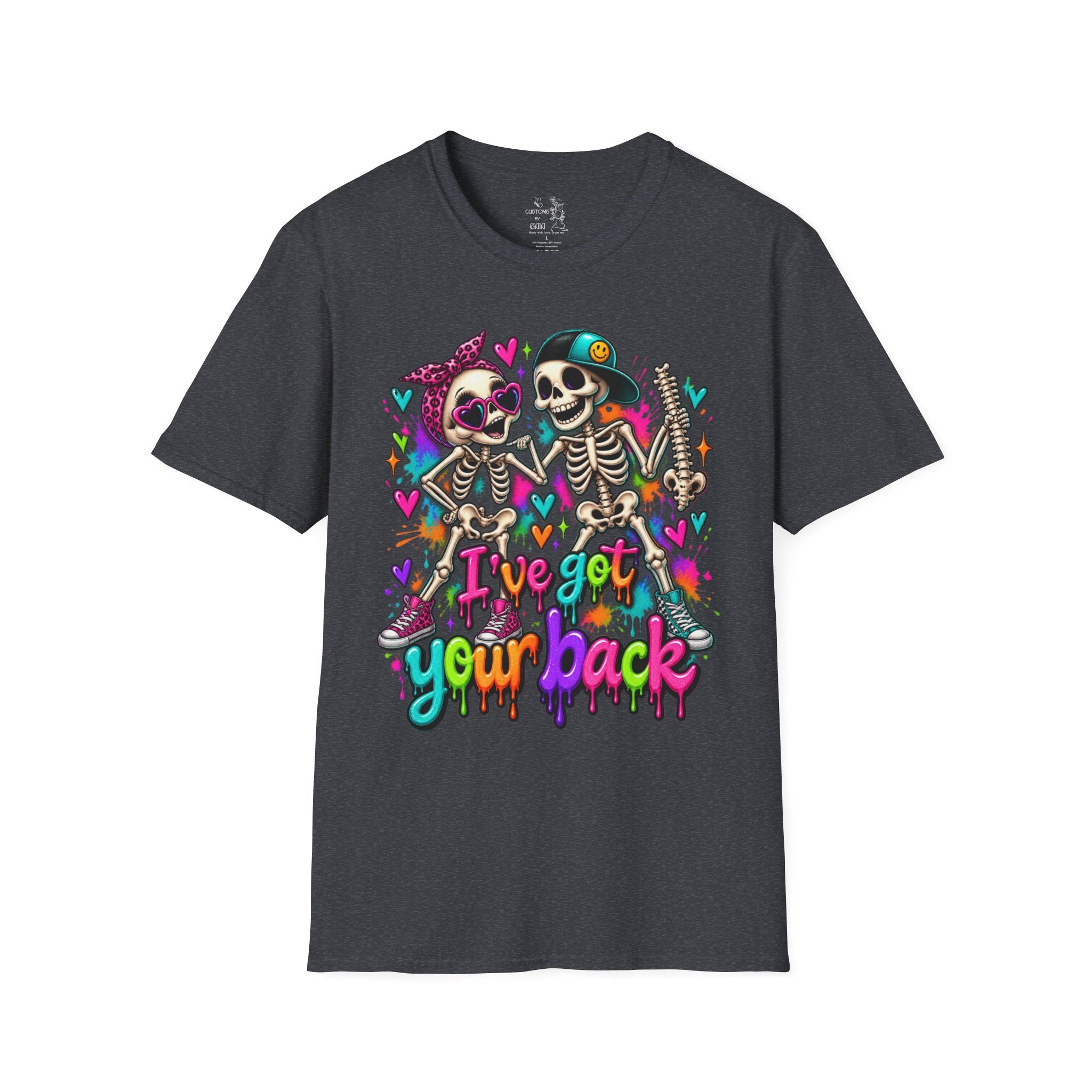 T-Shirt — Colorful Skeleton 'I've Got Your Back' Friend Graphic Tee