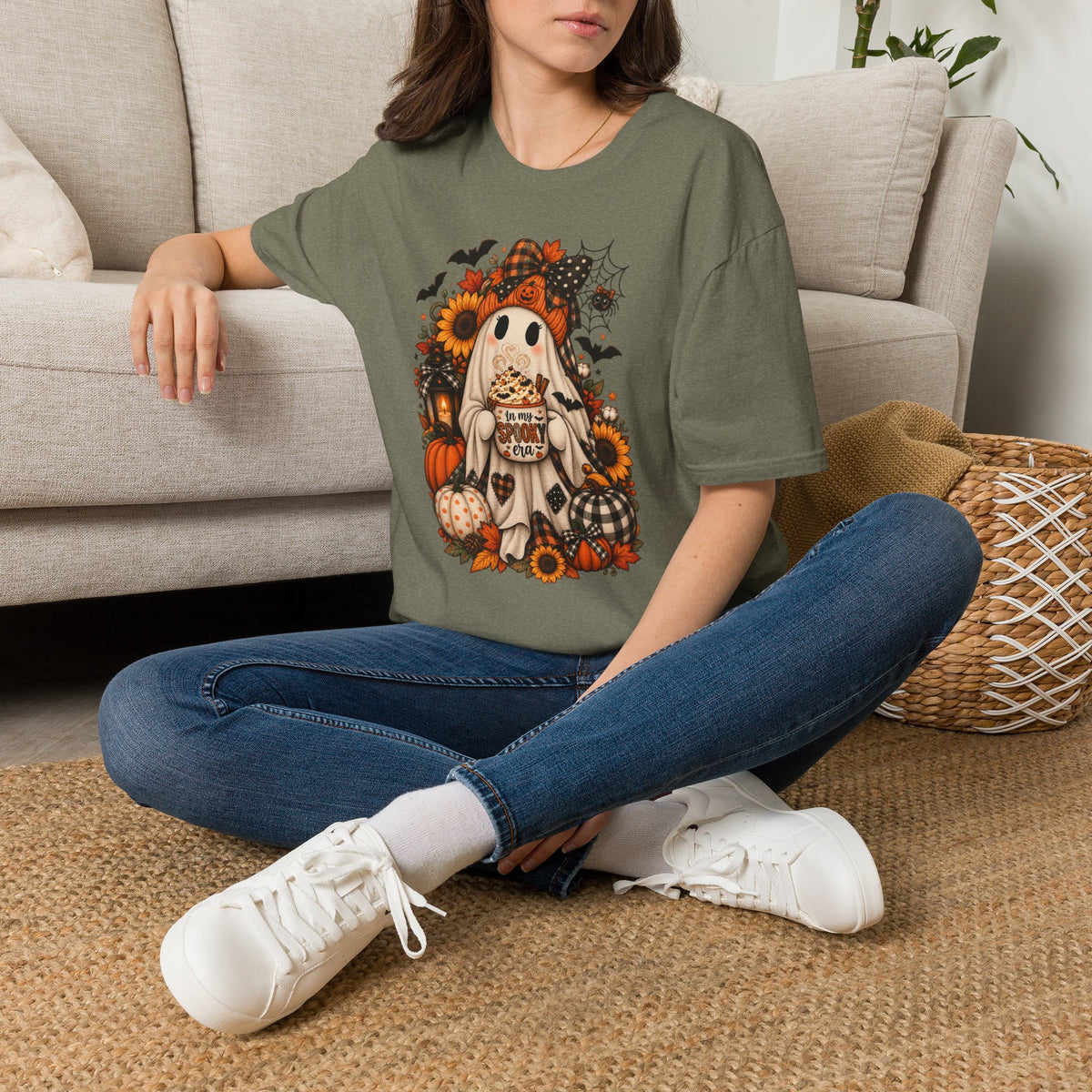 Halloween Ghost Tee – Cute Pumpkin, Sunflower & Trick-or-Treat Design