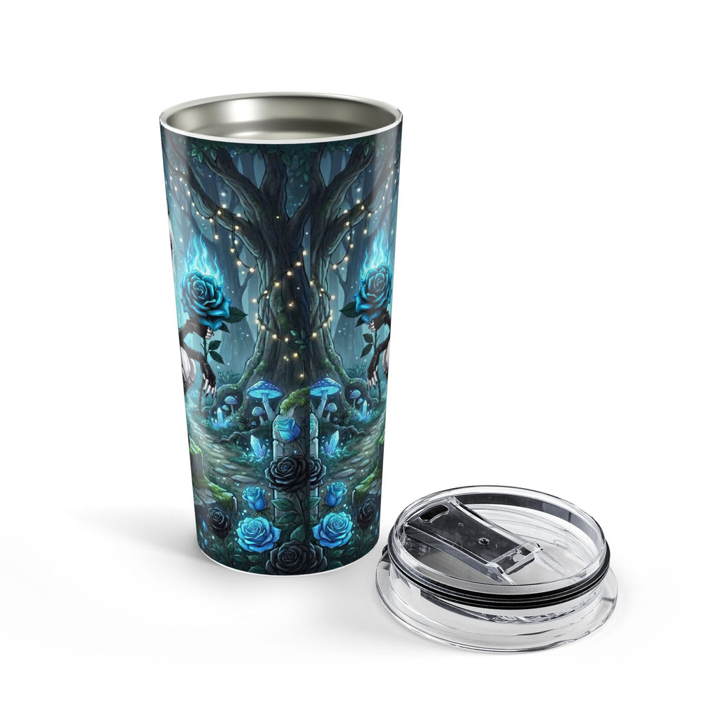 20oz Blue Fantasy Woodland Tumbler — Mystic Tree, Roses & Butterflies Travel Cup