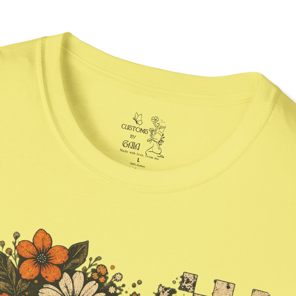 Floral Skull T-Shirt – Gothic Sunflower Checkerboard Design
