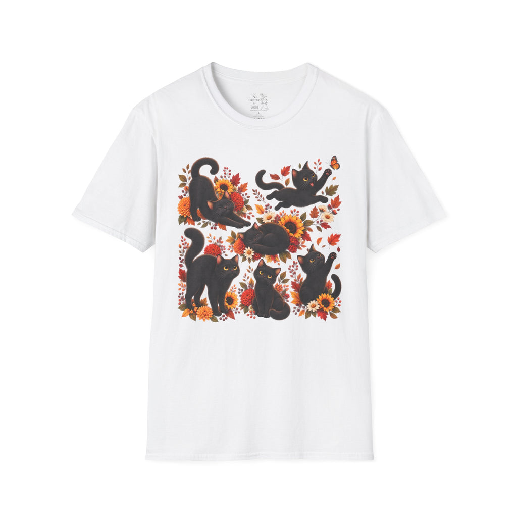 Black Cats & Sunflowers T-Shirt — Autumn Floral Cat Tee