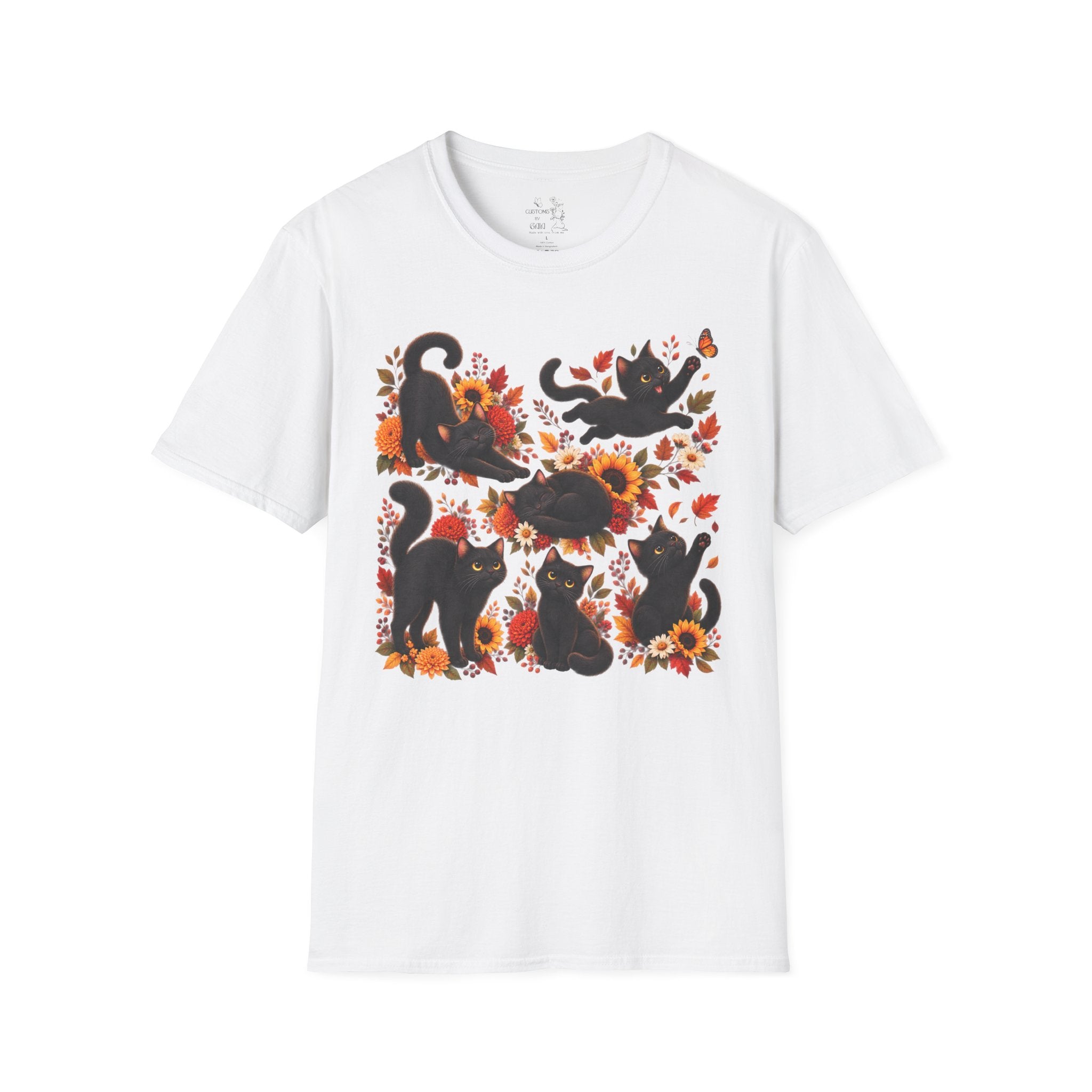 Black Cats & Sunflowers T-Shirt — Autumn Floral Cat Tee