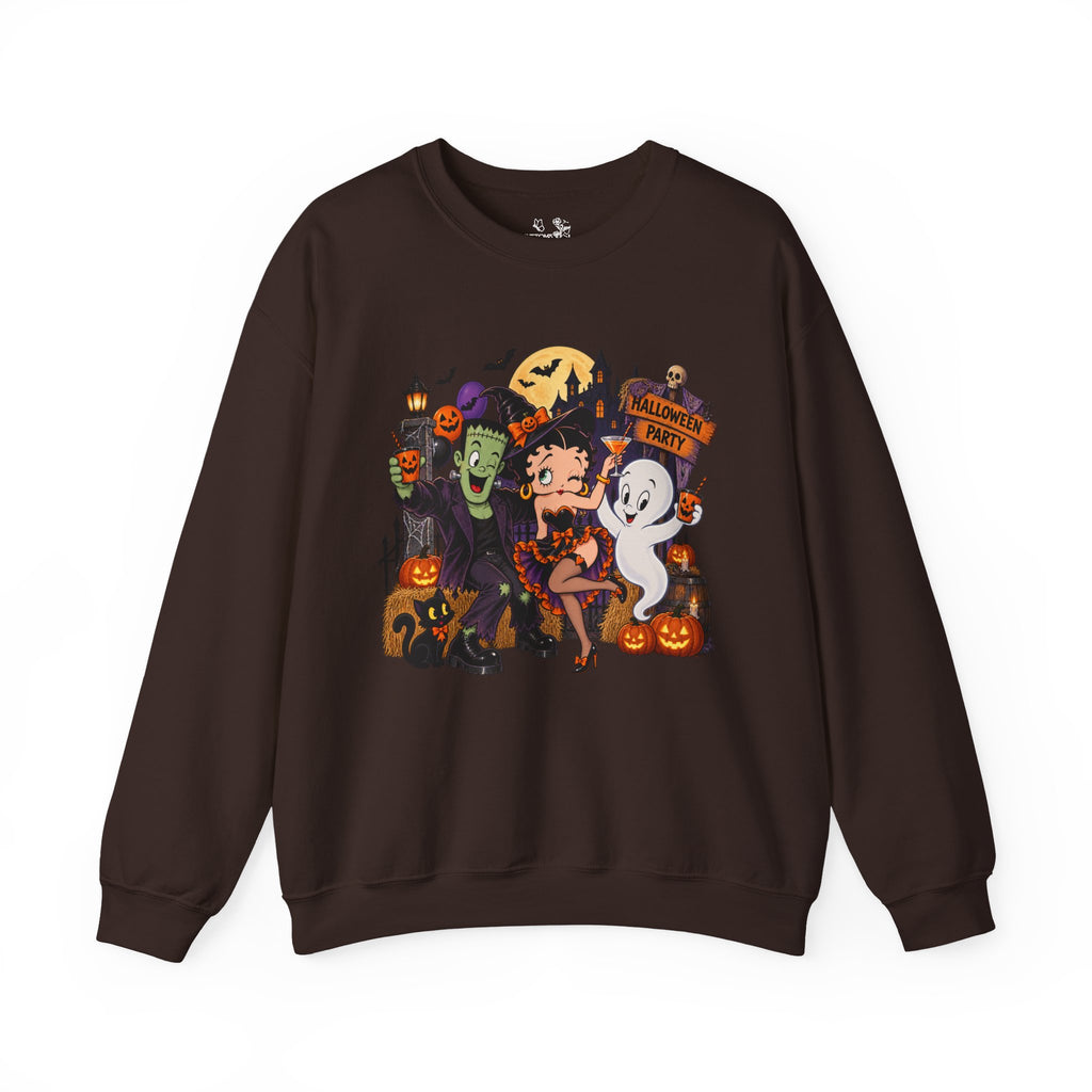 Halloween Betty Boop Crewneck Sweatshirt — Retro Spooky Cartoon Graphic