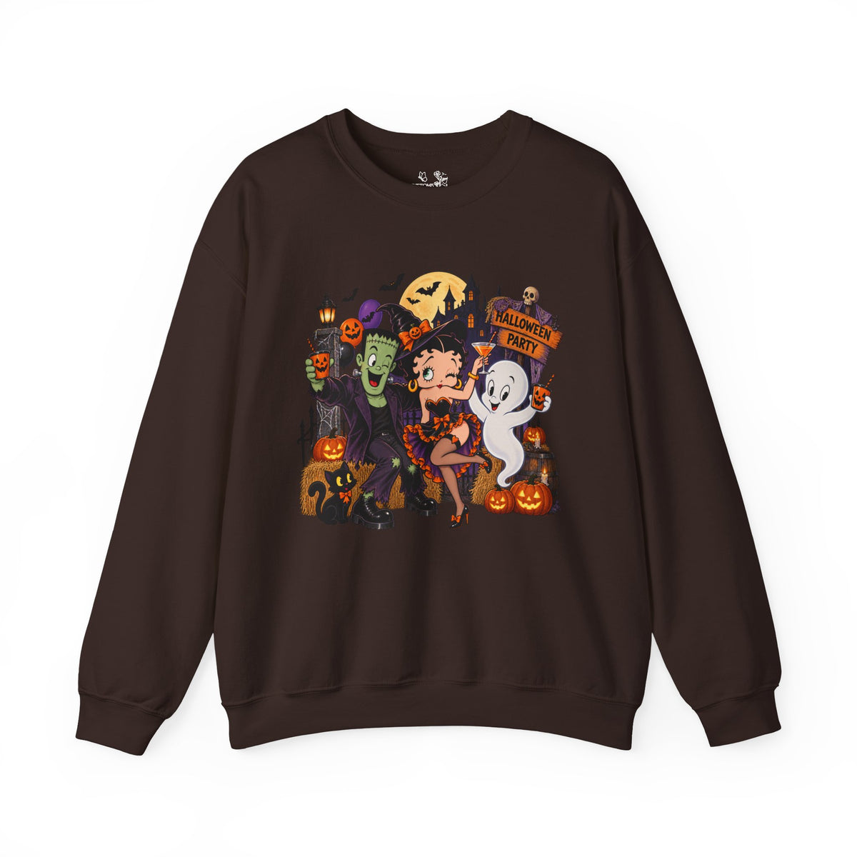 Halloween Betty Boop Crewneck Sweatshirt — Retro Spooky Cartoon Graphic