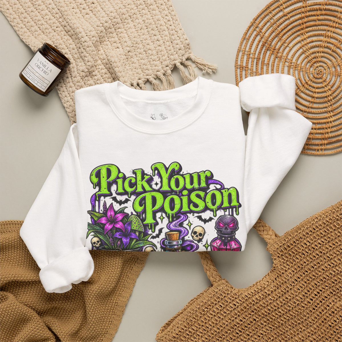 Sweatshirt — "Pick Your Poison" Halloween Potion Graphic Crewneck