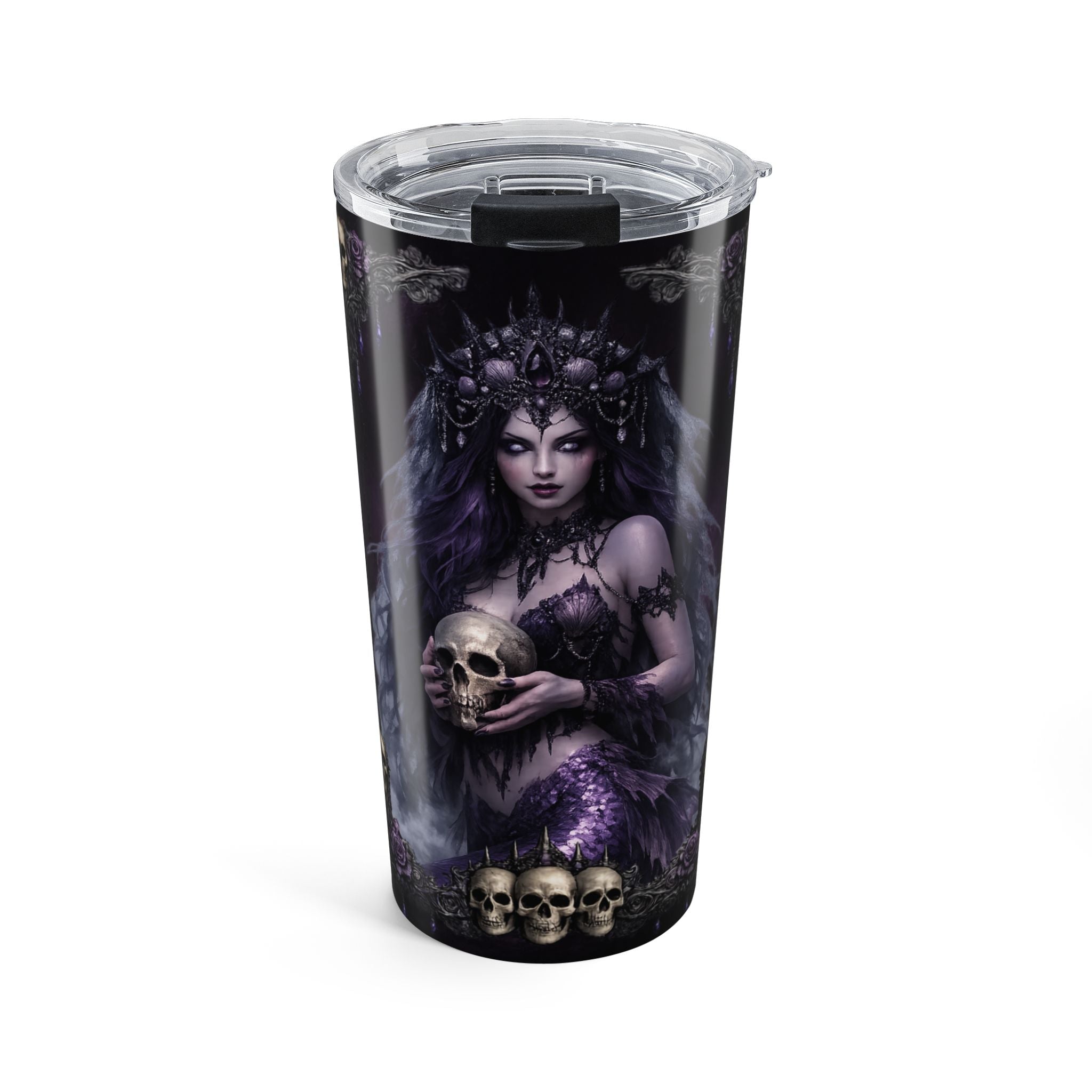 20oz Gothic Skull Siren Tumbler – Dark Fantasy Coffee Cup
