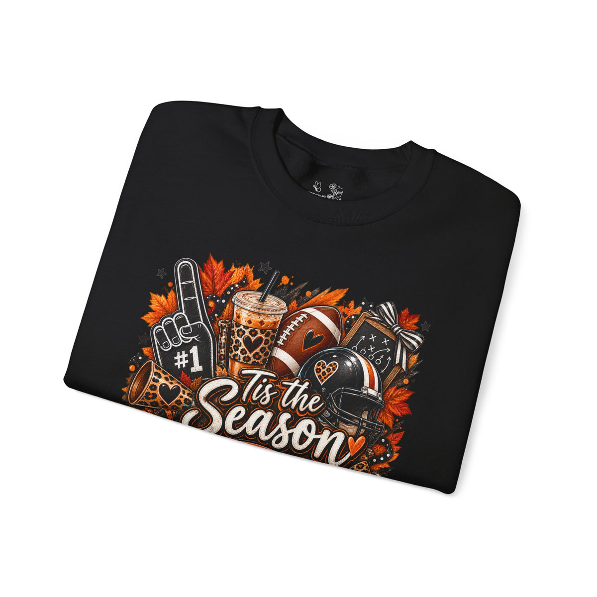 Tis the Season Fall Sweatshirt - Cozy Autumn Leaves & Football Crewneck