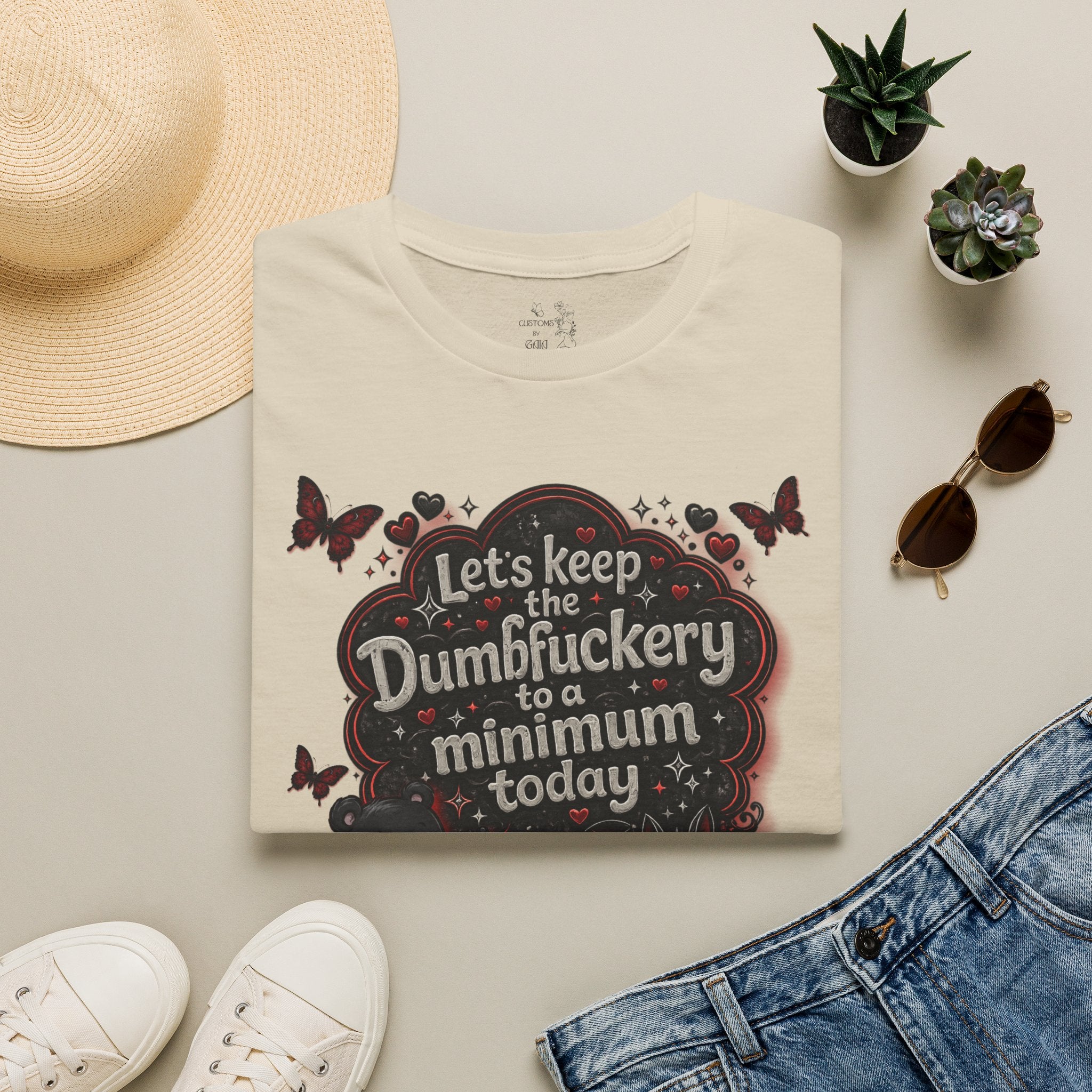 Let's Keep the Dumbfuckery to a Minimum Today T-Shirt — Funny Goth Bear Graphic Tee