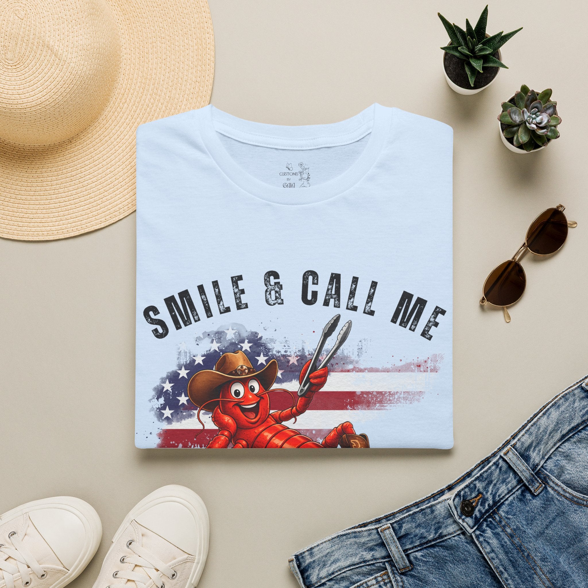 Crawfish T-Shirt — "Smile & Call Me Crawdaddy" Patriotic Cajun Tee