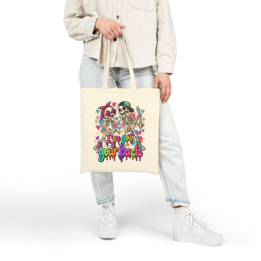 Tote Bag - 'I've Got Your Back' Colorful Skeleton Couple Canvas Tote (Day of the Dead/Gothic Halloween Gift)