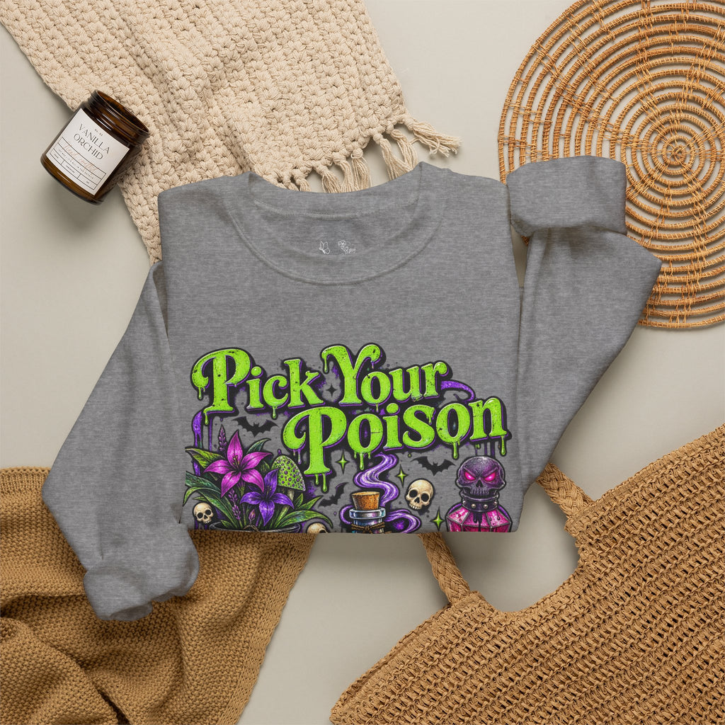 Sweatshirt — "Pick Your Poison" Halloween Potion Graphic Crewneck