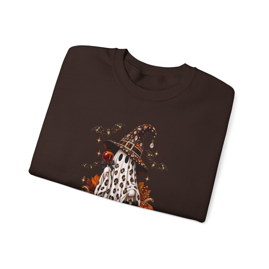 Halloween Ghost Sweatshirt – Spooky Gnome with Witch Hat, Pumpkins & Bats Crewneck