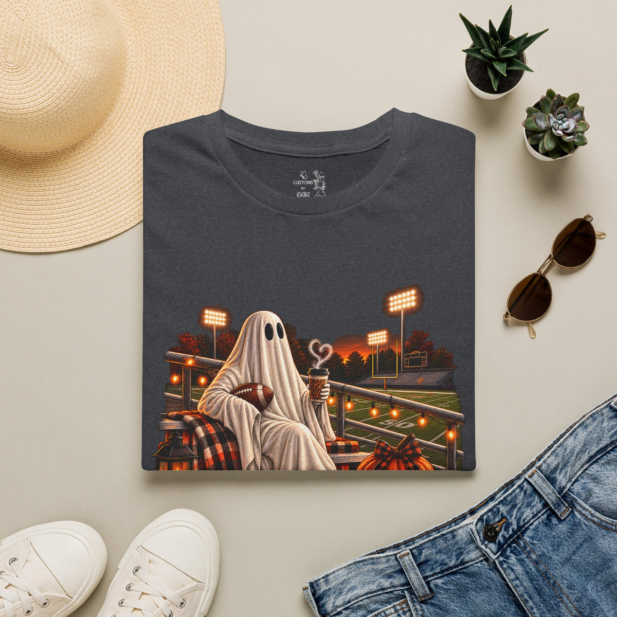 Halloween Ghost Football T‑Shirt – 'Tis the Season' Vintage Stadium Tee