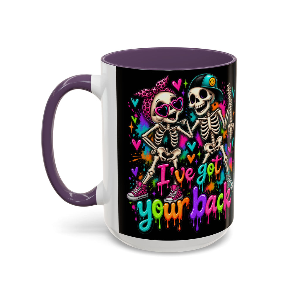 "I’ve Got Your Back" Skeleton Coffee Mug — Colorful Gothic Accent 11/15oz