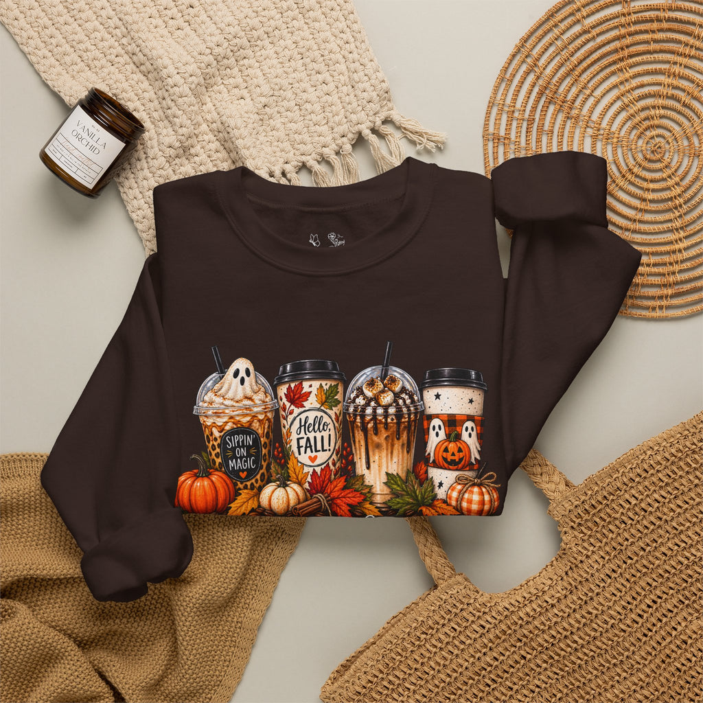 Autumn Leaves & Coffee Please Sweatshirt — Cozy Fall Coffee Crewneck