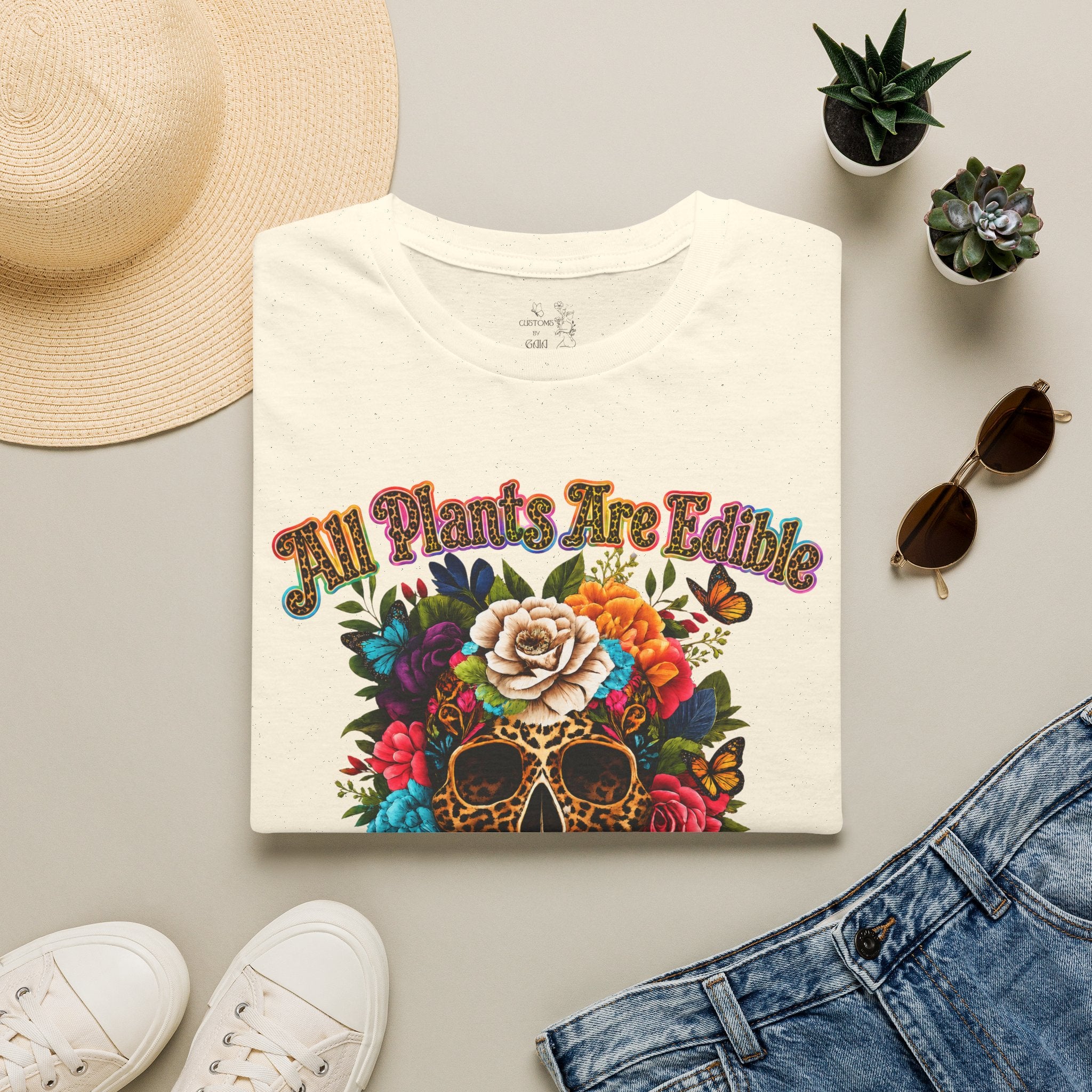 T-Shirt — "All Plants Are Edible (Some Only Once)" Floral Sugar Skull Tee