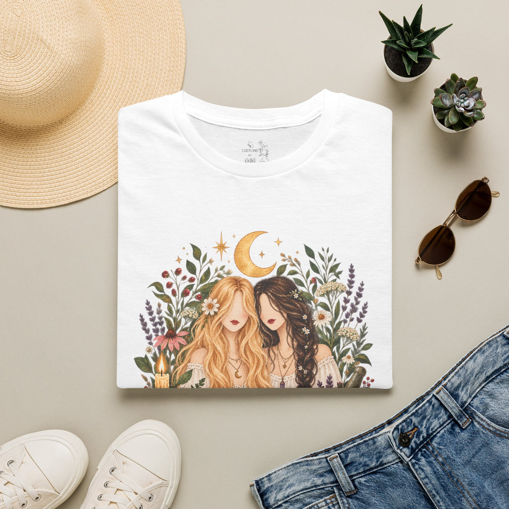 Witchy Sisters T-Shirt – 'Practical Magic' Boho Moon Witch Illustration